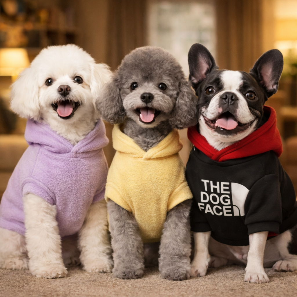 Chiens portant des vêtements élégants pour chien, sweats et pulls au style chic et confortable, collection L’Élégance