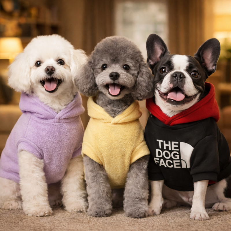 Chiens portant des vêtements élégants pour chien, sweats et pulls au style chic et confortable, collection L’Élégance