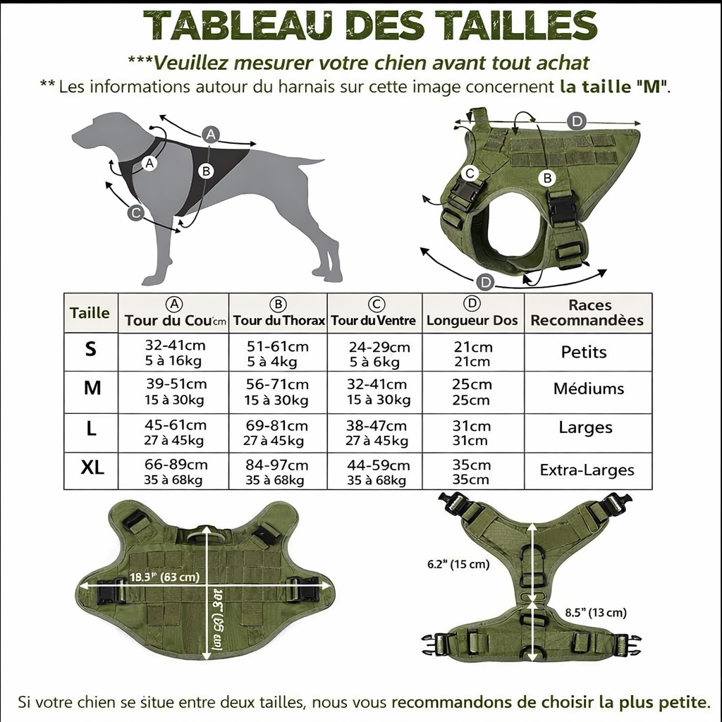 Harnais tactique ajustable pour chien – Maintien renforcé et confort quotidien