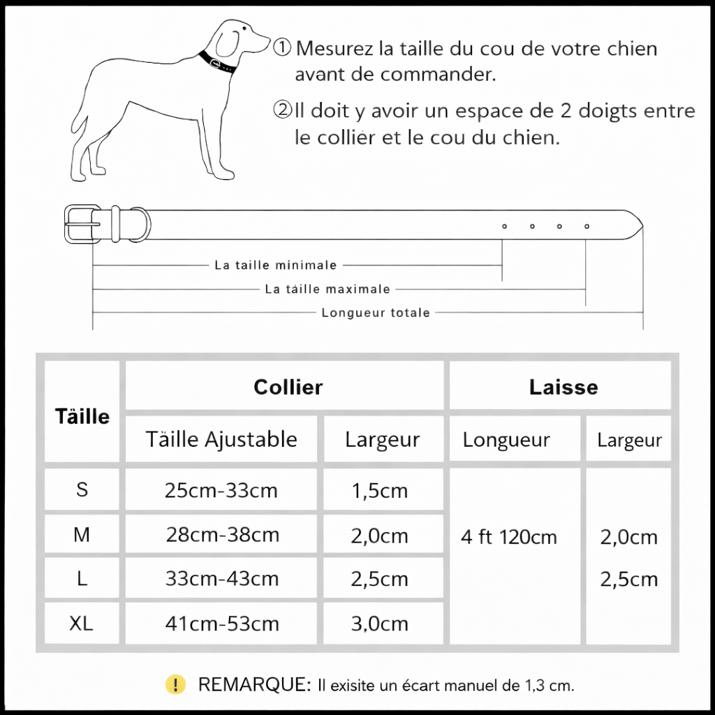 Collier et laisse rembourrés en simili cuir pour chien