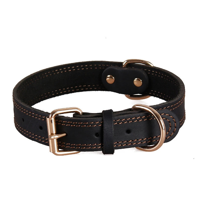 Collier en cuir véritable à double anneau pour chien