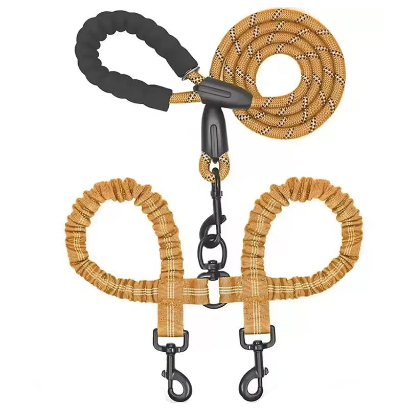 Laisse double en nylon pour deux chiens – Avec amortisseur