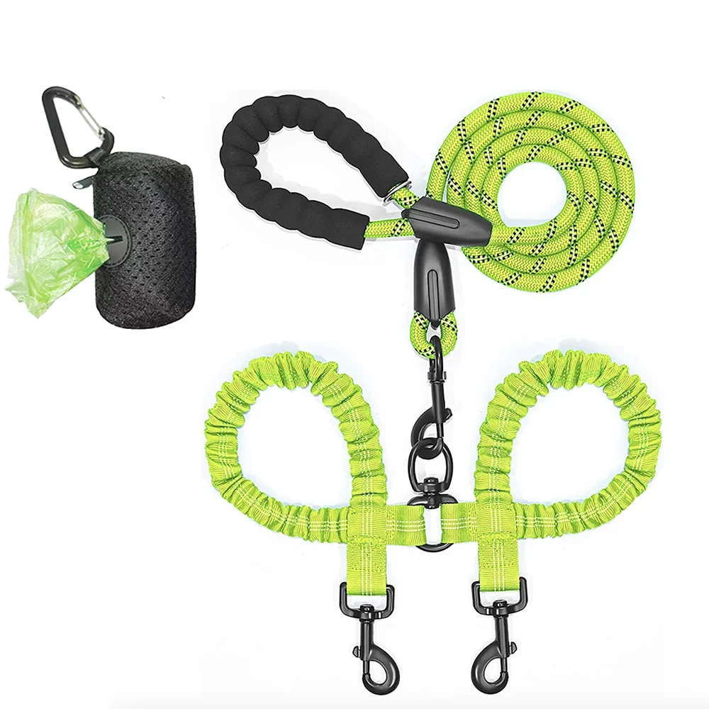 Laisse double en nylon pour deux chiens – Avec amortisseur