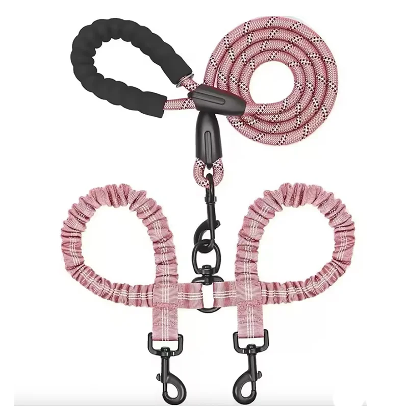 Laisse double en nylon pour deux chiens – Avec amortisseur