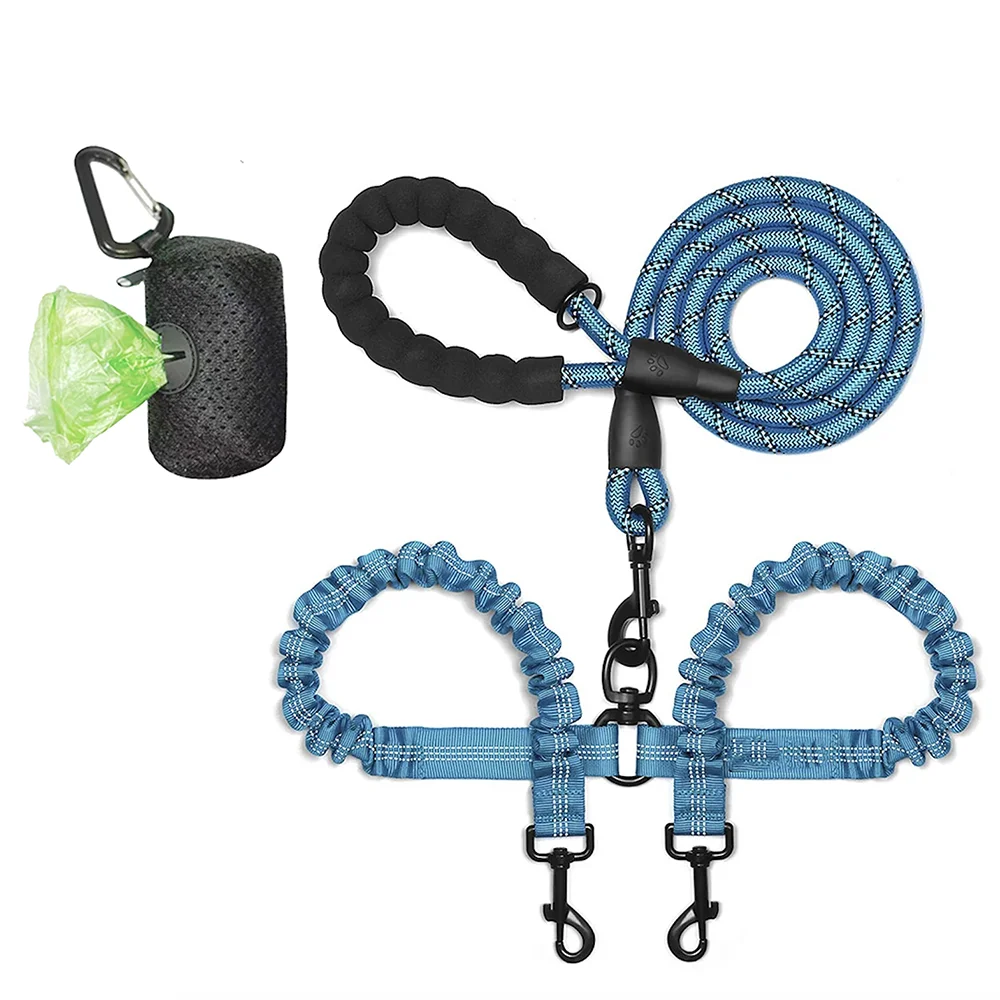 Laisse double en nylon pour deux chiens – Avec amortisseur