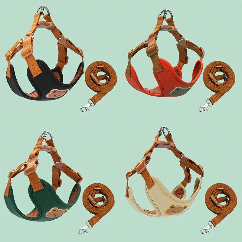 Harnais ajustable avec laisse 150 cm pour chien – Motif ourson