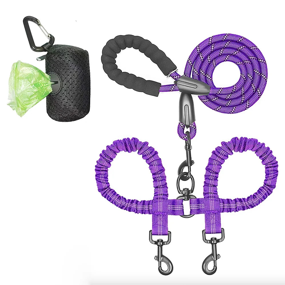 Laisse double en nylon pour deux chiens – Avec amortisseur